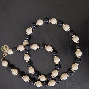 Vintage Black Ivory Lucite Beaded Necklace Two Tone Statement Jewelry